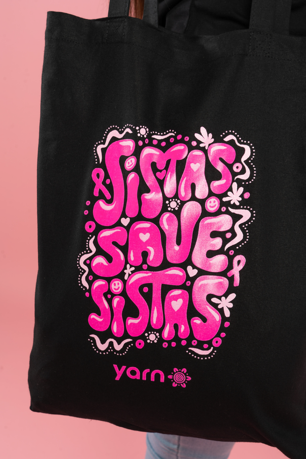 Sistas Save Sistas Black Long Handle Cotton Tote Bag