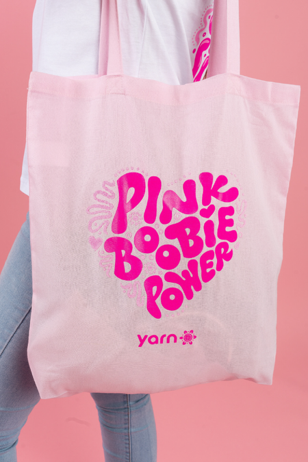 Pink Boobie Power Pink Long Handle Cotton Tote Bag