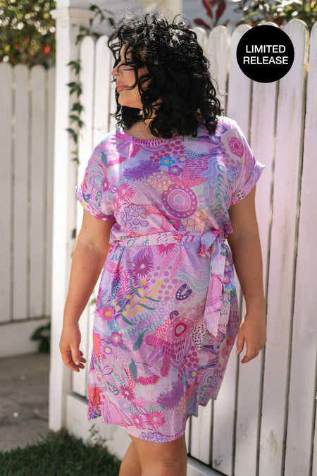 Flowers Along The River 100% Rayon Shift Dress