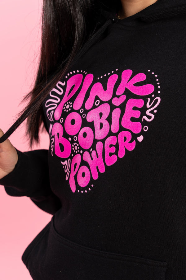 Pink Boobie Power Black Cotton Blend Unisex Hoodie