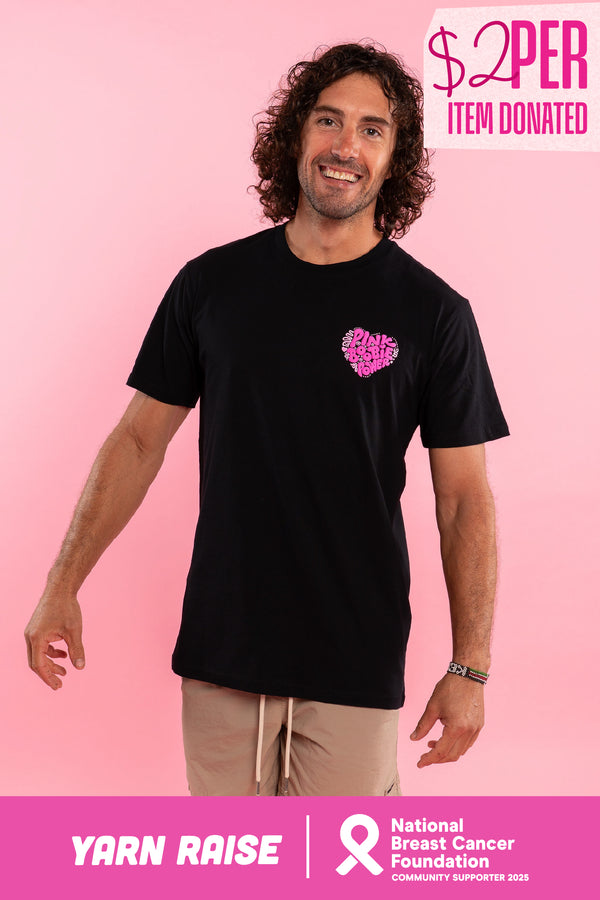 Pink Boobie Power Puff Pocket Print Black Cotton Crew Neck Unisex T-Shirt