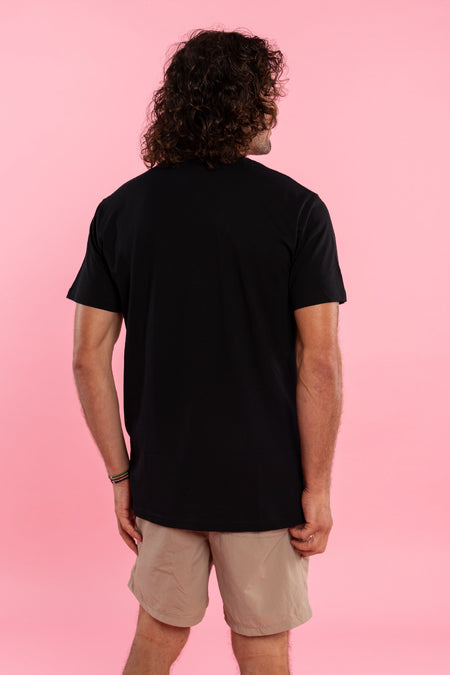 Pink Boobie Power Puff Pocket Print Black Cotton Crew Neck Unisex T-Shirt