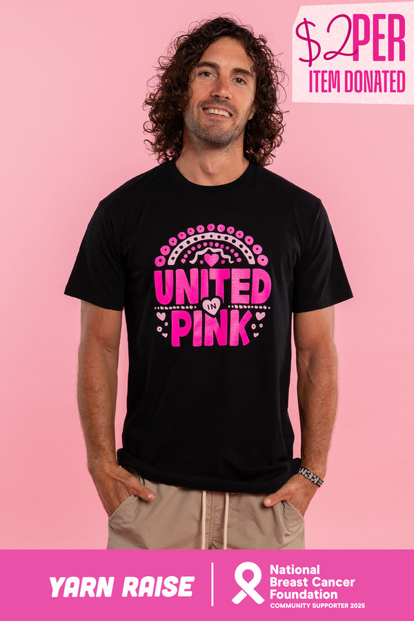 United In Pink Black Cotton Crew Neck Unisex T-Shirt