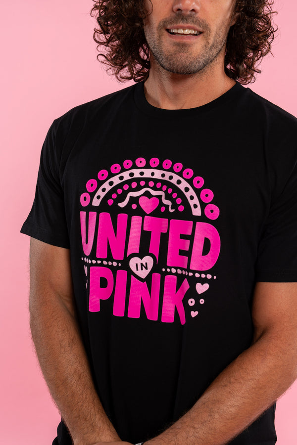 United In Pink Black Cotton Crew Neck Unisex T-Shirt