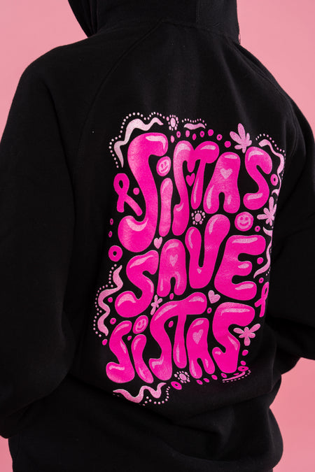 Sistas Save Sistas Black Cotton Blend Unisex Hoodie