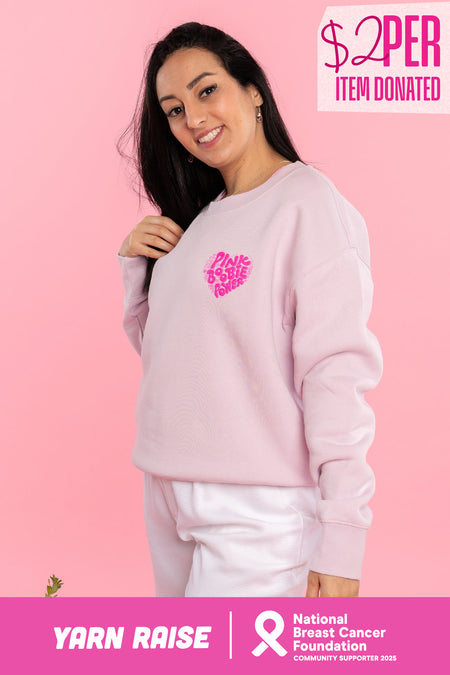Pink Boobie Power Puff Pocket Print Orchid Cotton Blend Crew Neck Women's Sweatshirt