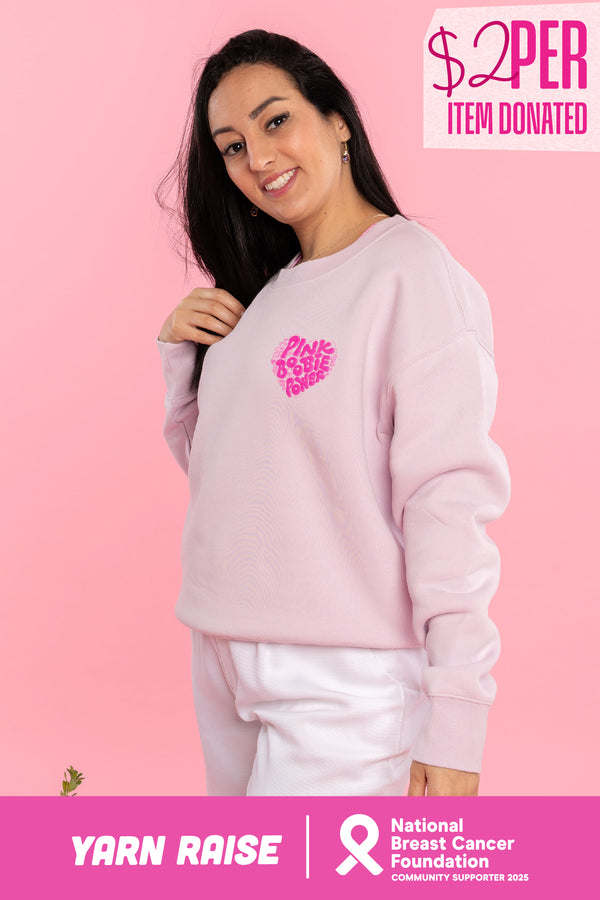 Pink Boobie Power Puff Pocket Print Orchid Cotton Blend Crew Neck Women's Sweatshirt