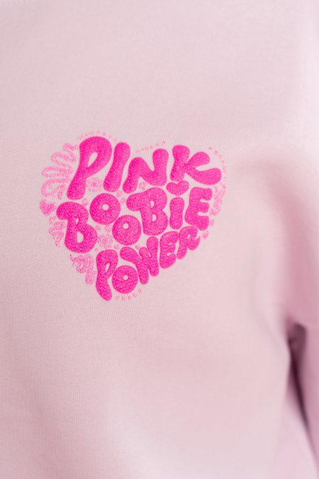 Pink Boobie Power Puff Pocket Print Orchid Cotton Blend Crew Neck Women's Sweatshirt