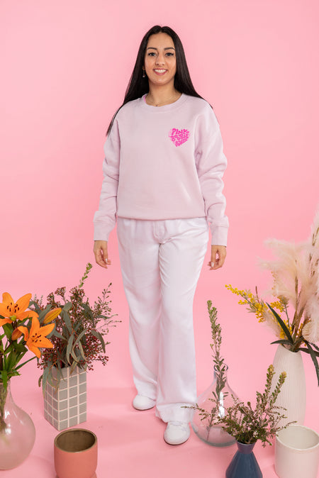 Pink Boobie Power Puff Pocket Print Orchid Cotton Blend Crew Neck Women's Sweatshirt