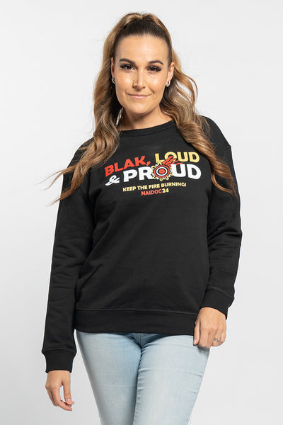 Blak, Loud & Proud NAIDOC 2024 Black Cotton Blend Crew Neck Women's Sweatshirt