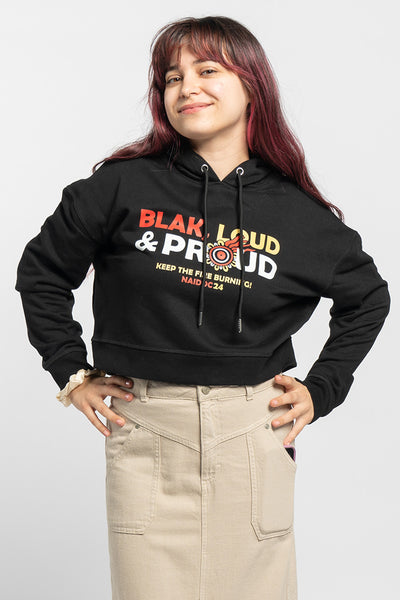 Blak, Loud & Proud NAIDOC 2024 Black Cotton Blend Women's Cropped Hoodie