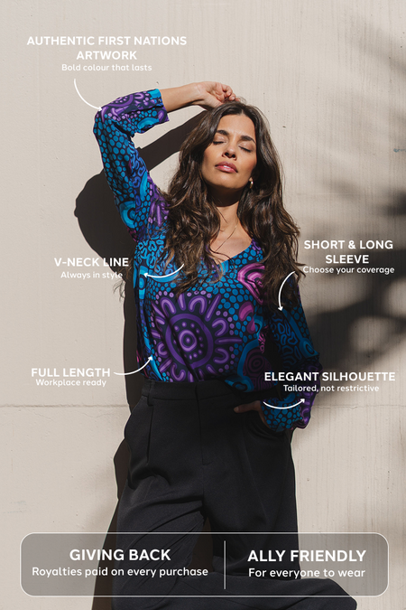 Moorditj Koorliny (Strong Journey) NAIDOC 2026 V Neck Women's Short Sleeve Blouse