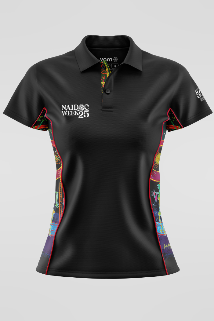 Celestial Rhythms NAIDOC 2025 Black Bamboo (Simpson) Women's Fitted Polo Shirt