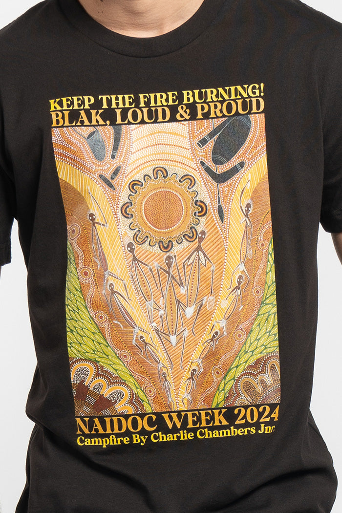 Campfire NAIDOC 2024 Black Cotton Crew Neck Unisex T-Shirt