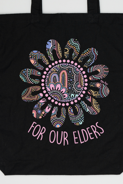 Connection Through Generations (Purple) Black Long Handle Cotton Tote Bag