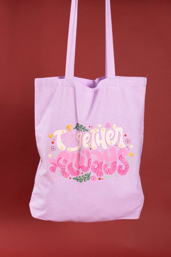 Together Always Lilac Long Handle Cotton Tote Bag