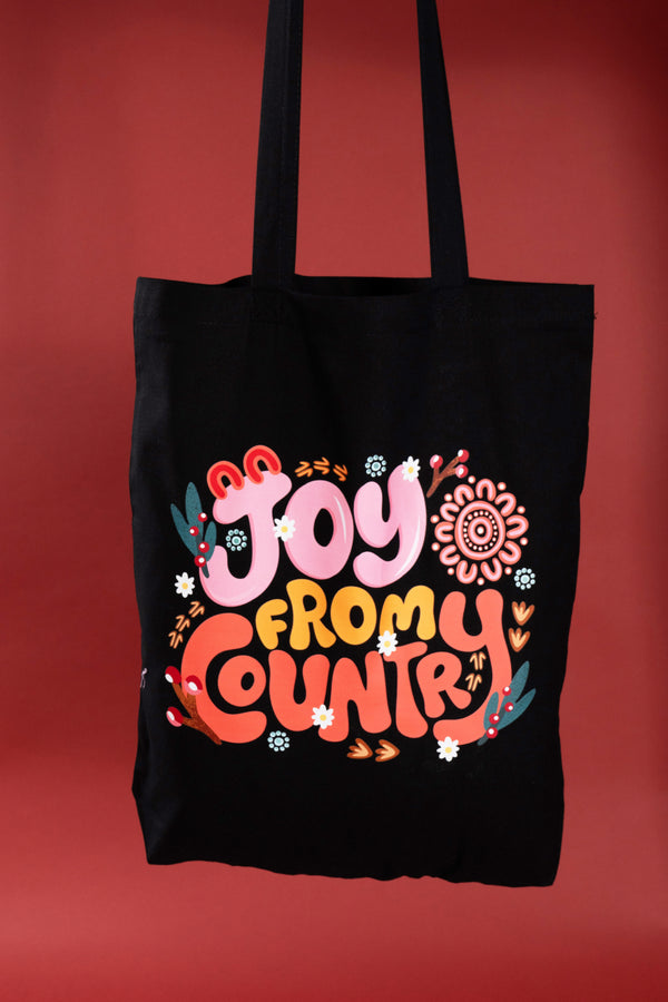 Joy From Country Black Long Handle Cotton Tote Bag