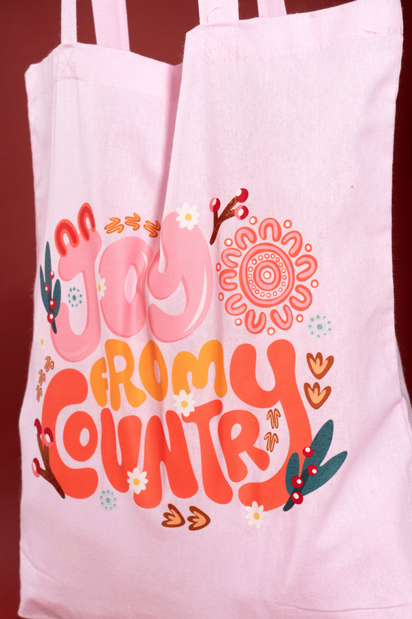 Joy From Country Pink Long Handle Cotton Tote Bag