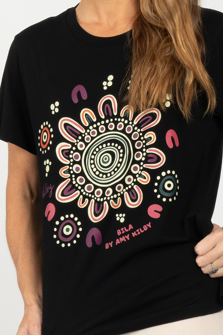 Bila Black Cotton Crew Neck Women's T-Shirt