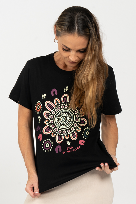 Bila Black Cotton Crew Neck Women's T-Shirt