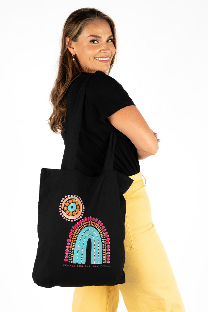 People And The Sun (No 2) Black Long Handle Cotton Tote Bag
