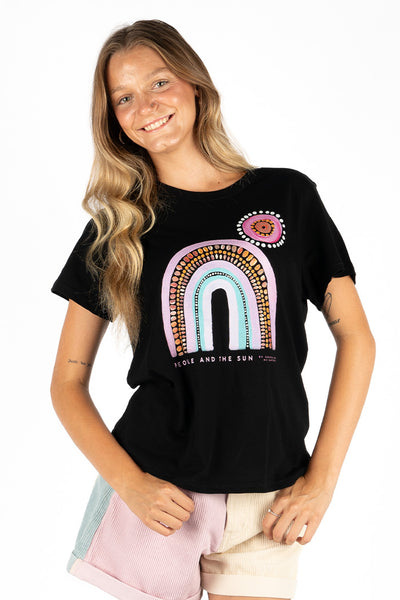 People And The Sun Black Cotton Crew Neck Women's T-Shirt