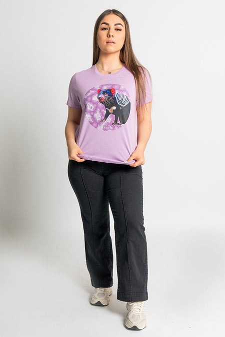 Tasmanian Devil 'Australian Wildlife Conservancy' Lavender Cotton Crew Neck Women's T-Shirt