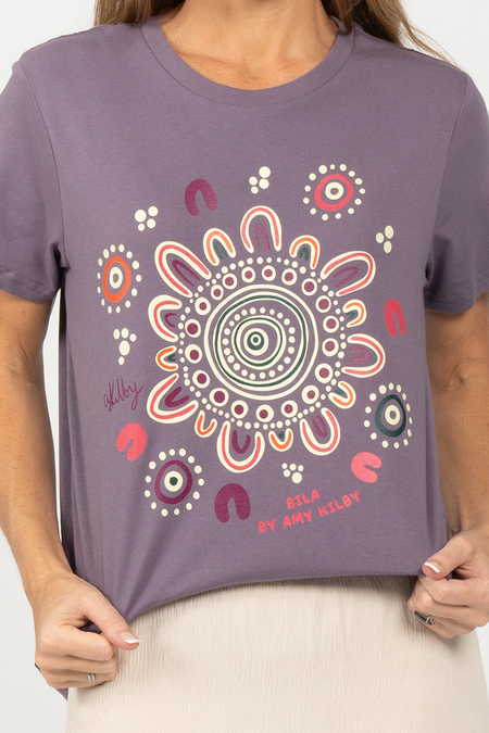 Bila Mauve Cotton Crew Neck Women's T-Shirt