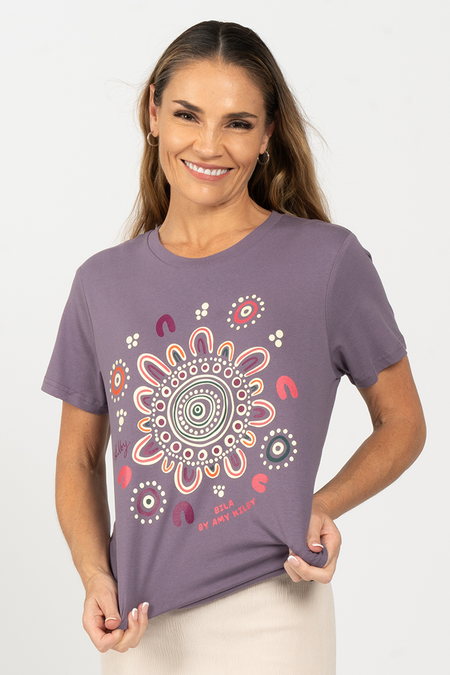 Bila Mauve Cotton Crew Neck Women's T-Shirt