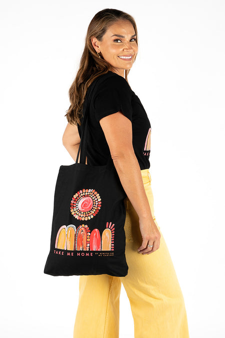 Take Me Home Black Long Handle Cotton Tote Bag