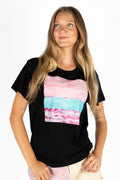 Sunset In The Bay Black Cotton Crew Neck Women's T-Shirt