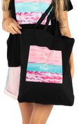 Sunset In The Bay Black Long Handle Cotton Tote Bag