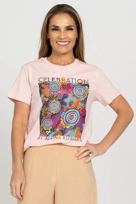 Celebration (Full Print) Pink Cotton Crew Neck Women's T-Shirt