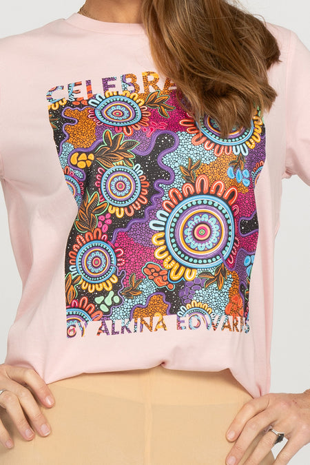 Celebration (Full Print) Pink Cotton Crew Neck Women's T-Shirt