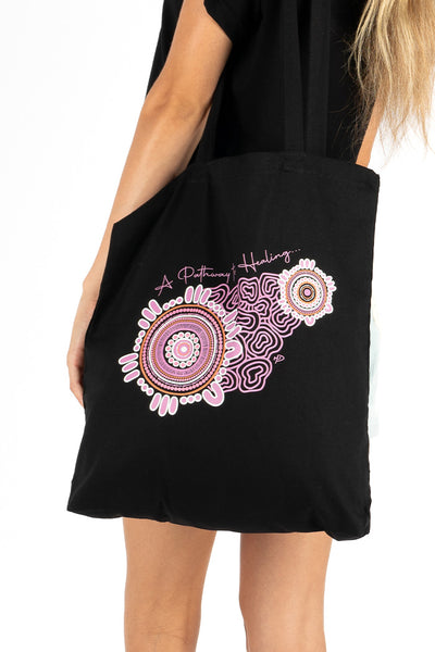 A Pathway To Healing Black Long Handle Cotton Tote Bag