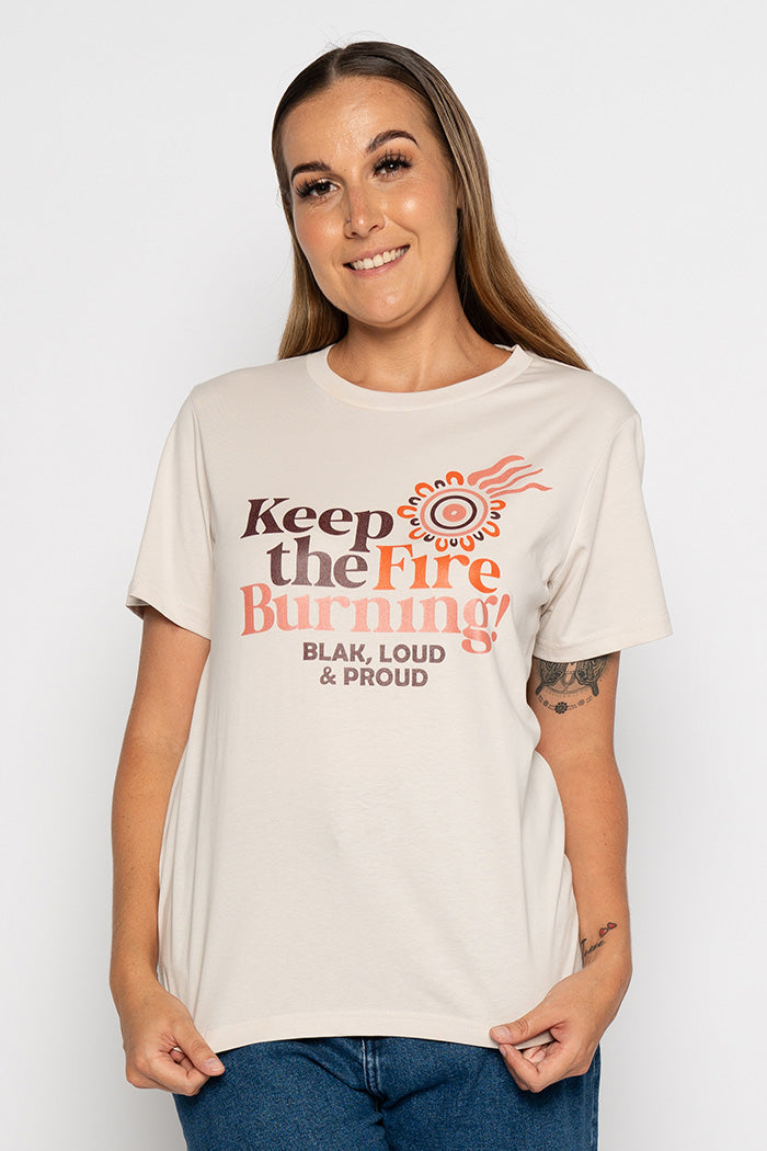 Keep The Fire Burning! NAIDOC 2024 Bone Cotton Crew Neck Women’s T-Shirt