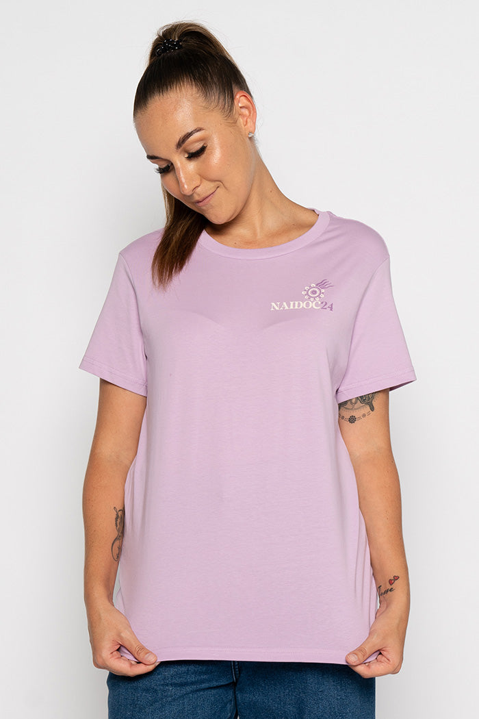 NAIDOC 2024 Pocket Print Lavender Cotton Crew Neck Women’s T-Shirt