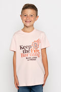 Keep The Fire Burning! NAIDOC 2024 Pink Cotton Crew Neck Kids T-Shirt
