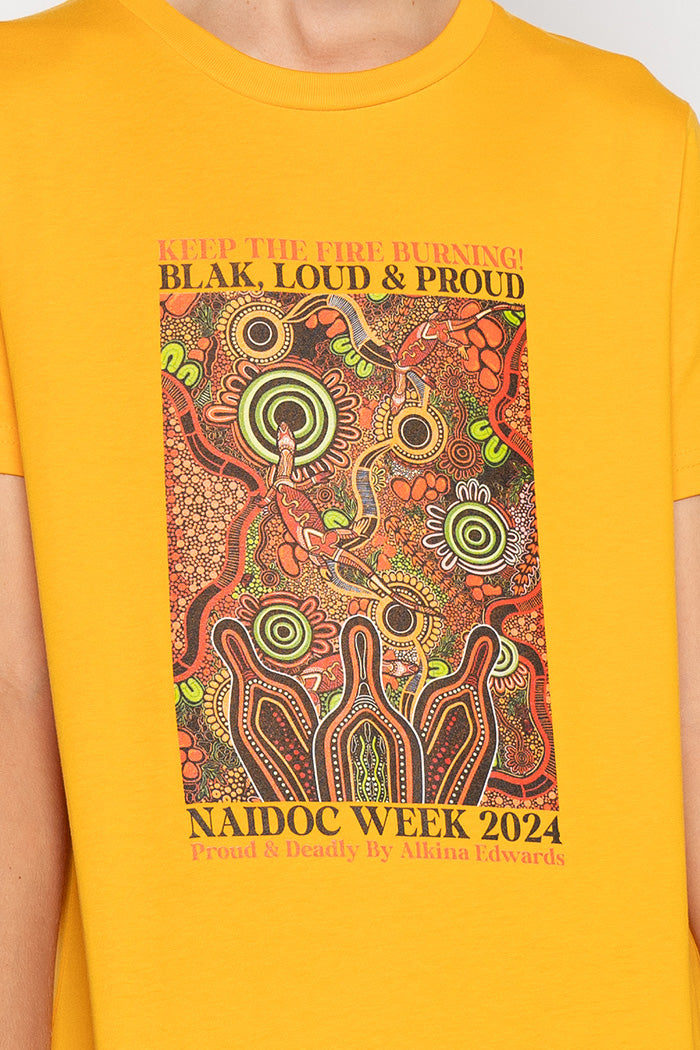 Proud & Deadly NAIDOC 2024 Gold Cotton Crew Neck Kids T-Shirt
