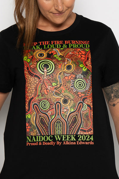 Proud & Deadly NAIDOC 2024 Black Cotton Crew Neck Women’s T-Shirt