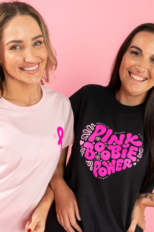 Pink Boobie Power Black Heavy Faded Cotton Crew Neck Women's T-Shirt