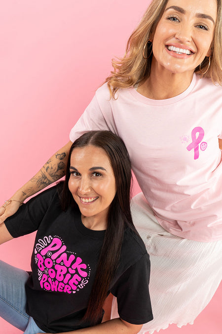 Pink Boobie Power Black Heavy Faded Cotton Crew Neck Women's T-Shirt