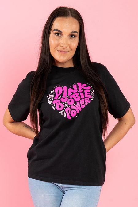 Pink Boobie Power Black Heavy Faded Cotton Crew Neck Women's T-Shirt