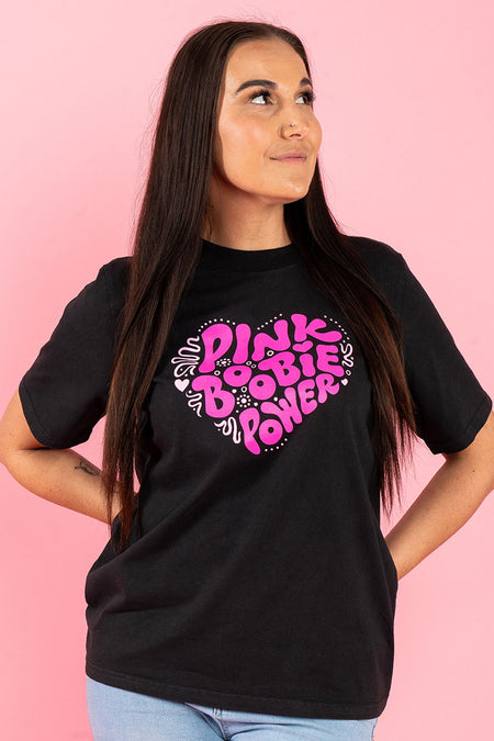 Pink Boobie Power Black Heavy Faded Cotton Crew Neck Women's T-Shirt