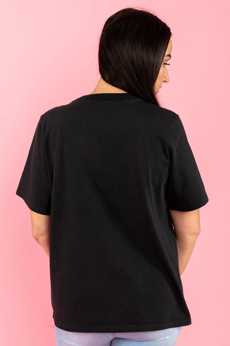 Pink Boobie Power Black Heavy Faded Cotton Crew Neck Women's T-Shirt