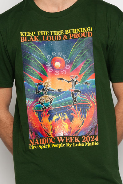 Fire Spirit People NAIDOC 2024 Forest Green Cotton Crew Neck Unisex T-Shirt