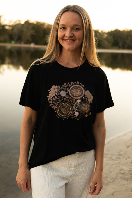 Rebirth Black Cotton Crew Neck Women's T-Shirt