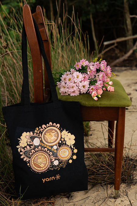 Rebirth Black Long Handle Cotton Tote Bag