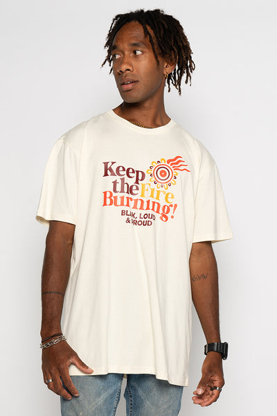 Keep The Fire Burning! NAIDOC 2024 Ecru Cotton Crew Neck Unisex T-Shirt