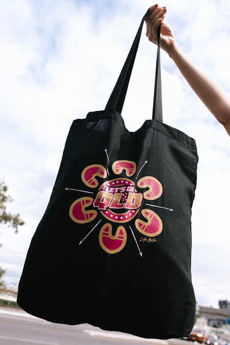 Maroon Warrior Black Long Handle Cotton Tote Bag